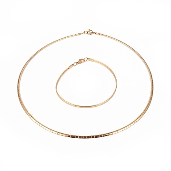 304 Stainless Steel Choker Necklaces and Bangles Jewelry Sets, with Lobster Claw Clasps, Golden, 7-7/8 inch(20.1cm), 17.6 inch(45cm), 3mm