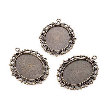Tibetan Style Oval Pendant Cabochon Settings,  Nickel Free & Lead Free, Antique Bronze, Tray: 40x30mm, 61x48x3mm, Hole: 3mm