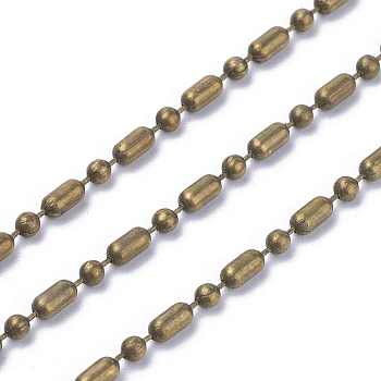 Iron Ball Chains, Soldered, Lead Free and Nickel Free, Antique Bronze, with Spool, Bamboo: 5mm long, 2.5mm wide, Ball: 2.5mm in diameter, Link: 0.6mm thick, about 164.04 Feet(50m)/roll