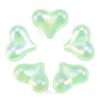 UV Plating Rainbow Iridescent Acrylic Beads, with Glitter Powder, Heart, Lawn Green, 16.5x21.5x10mm, Hole: 1.5mm