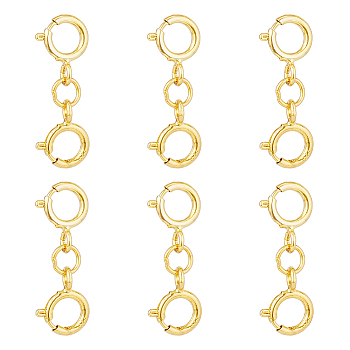 6Pcs 925 Sterling Silver Double Spring Ring Clasps, Golden, 16mm