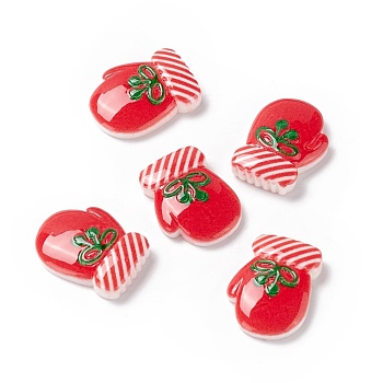 Christmas Themed Opaque Resin Cabochons, Christmas Gloves, Red, 21x15.5x5mm