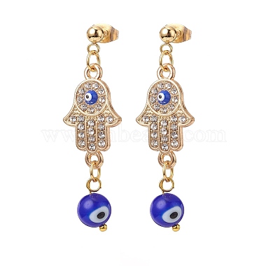 Lampwork Evil Eye Braided Bead Bracelet and Dangle Stud Earrings(SJEW-JS01258)-4