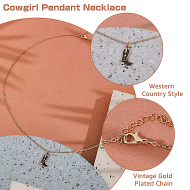 4Pcs 4 Styles Cowboy Theme Hat & Shoes Alloy Enamel Pendant Necklaces Set for Women(NJEW-FI0001-10)-4