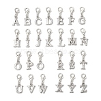 26Pcs Letter A~Z Alloy Rhinestone Pendant Decorations, Lobster Claw Clasps Charms for Bag Ornaments, Platinum, 26.5mm(HJEW-JM02651)