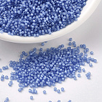 MIYUKI Delica Beads, Cylinder, Japanese Seed Beads, 11/0, (DB1784) White Lined Sapphire AB, 1.3x1.6mm, Hole: 0.8mm, about 2000pcs/bottle, 10g/bottle(SEED-JP0008-DB1784)