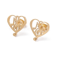 Heart with Musical Note 304 Stainless Steel Stud Earrings for Women, Golden, 13x12.5mm, Pin: 0.7mm(EJEW-Z017-09G)