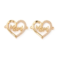 Brass Micro Pave Clear Cubic Zirconia Links, Long-Lasting Plated, for Mother's Day, Heart with Word Mami, Real 18K Gold Plated, 19x23x3mm, Hole: 1.2mm(ZIRC-Z007-19G)