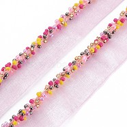 Organza Ribbon, with Glass Seed Beads, Garment Accessories, Medium Violet Red, 16~19mm(ORIB-N002-001E)