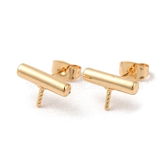 Column Brass Stud Earring Findings, with 925 Sterling Silver Pins, for Half Drilled Beads, Real 18K Gold Plated, 8x13mm, Pin: 12x0.8mm and 1mm(for Half Drilled Beads)(KK-M270-36G)