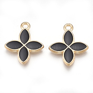 Alloy Pendants, Cadmium Free & Lead Free, with Enamel, Flower, Light Gold, Black, 18x15.5x2mm, Hole: 1.5mm(X-ENAM-S115-062D)