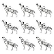 Tibetan Style Alloy Howling Wolf Pendants, Wolf, Cadmium Free & Lead Free, Antique Silver, 26x18x4mm, Hole: 2mm.(LF1753Y)