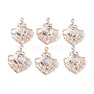 Rack Plating Iron Pendants, with Clear Glass Rhinestone, Flower Charms, Light Gold, 30x24x8.5mm, Hole: 1.5mm(IFIN-L039-07KCG)