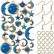 DIY Starry Sky Theme Dangle Earring Making Kits, with Zinc Alloy Enamel Pendants & Links, Iron Earring Hooks & Jump Rings, Golden & Light Gold(DIY-GA0001-31)
