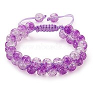 Sparkling Round Glass Braided Bead Bracelet, Double Layered Wrap Adjustable Bracelet for Women, Dark Violet, Inner Diameter: 2~3-1/8 inch(5~7.8cm) (BJEW-SW00082-07)
