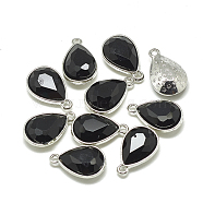 Alloy Glass Charms, Faceted, teardrop, Platinum, Black, 14.5x9x5mm, Hole: 1.5mm(PALLOY-T028-7x10mm-02)