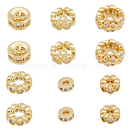 12Pcs 6 Style Brass Micro Pave Cubic Zirconia Spacer Beads, Flat Round, Golden, 4~9x3~4mm, Hole: 1~4mm, 2pcs/style(KK-DC0003-52)