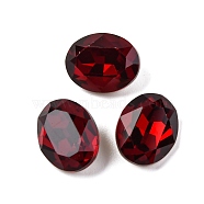 Glass Rhinestone Cabochons, Pointed Back, Faceted, Oval, Siam, 10x8x4.5mm(RGLA-A026-06A-208)