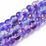 Transparent Spray Painted Glass Bead Strands, with Golden Foil, Round, Blue Violet, 4~5mm, Hole: 0.9~1.2mm, about 95~103pcs/Strand, 13.78 inch~14.88 inch(35~37.8cm)(GLAA-N035-03A-B03)