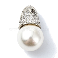 Rack Plating Brass Pave Clear Cubic Zirconia Beads, with Plastic Imitation Pearl  Beads, Long-Lasting Plated, Lead Free & Cadmium Free, Round, Platinum, 25x13.5mm, Hole: 2.5mm(KK-M282-38P)