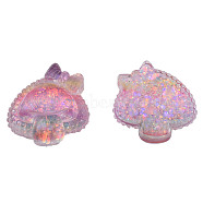 Transparent Epoxy Resin Cabochons, with Paillettes, Mushroom, Flamingo, 22.5x22x8mm(CRES-N034-46)