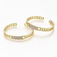 Brass Micro Pave Clear Cubic Zirconia Cuff Bangles, Nickel Free, Curb Chain Shape, Real 16K Gold Plated, Inner Diameter: 2-1/4x1-3/4 inch(5.7x4.5cm), 8mm(BJEW-S142-002-NF)