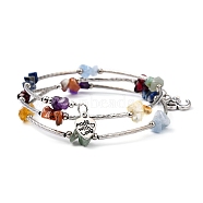 Three Loops Natural Gemstone Beaded Wrap Bracelets, with Brass Tube Beads and Tibetan Style Om Symbol Pendants, 2-1/8 inch(5.5cm)(X-BJEW-JB02331-03)