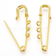 Iron Safety Pin Brooch Findings, 3 Loops Kilt Pins, Golden, 50x15x6.5mm, Hole: 2.7mm(IFIN-TAC0008-01G)