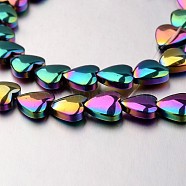 Electroplate Non-magnetic Synthetic Hematite Bead Strands, Heart, Multi-color Plated, 8x8x3mm, Hole: 0.7mm, about 55pcs/strand, 15.7 inch(X-G-F300-22B-02)