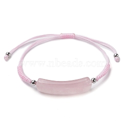 Curved Rectangle Natural Rose Quartz Adjustable Nylon Cord Braided Bead Bracelets for Women Men, Inner Diameter: 1-1/4~3-1/8 inch(3.2~8cm)(BJEW-JB10280-01)