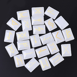 Glass Cabochons, Divination Stone, Rectangle with Runes/Futhark/Futhorc, White, 20x15x5.5mm, 25pcs/set(G-R461-16F)