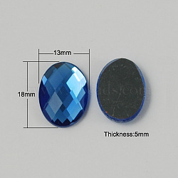 Electroplate Glass Cabochons, Flat Back & Back Plated, Faceted, Oval, Dodger Blue, 18x13x5mm(X-GGLA-R007-04)