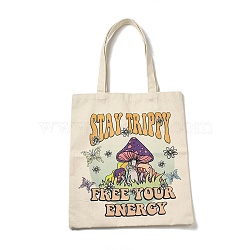 Printed Canvas Women's Tote Bags, with Handle, Shoulder Bags for Shopping, Rectangle with Mushroom Pattern, Colorful, 61.5cm(ABAG-C009-03A)