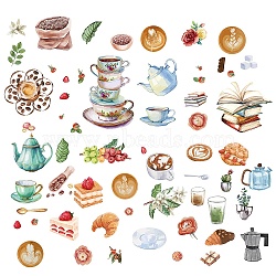 8 Sheets 8 Styles Coffee Theme PVC Waterproof Wall Stickers, Self-Adhesive Decals, for Window or Stairway Home Decoration, Rectangle, Food, 200x145mm, about 1 sheets/style(DIY-WH0345-067)