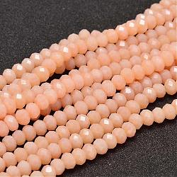 Faceted Rondelle Glass Beads Strands, Light Salmon, 6x4mm, Hole: 1mm, about 99pcs/strand, 17.7 inch(X-GLAA-I033-6mm-32)