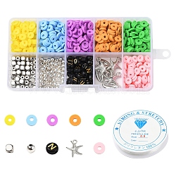 DIY Jewelry Making Kits, Including Geometry Handmade Polymer Clay & Plastic & Acrylic Beads, Starfish & Shell Plastic Pendants and Elastic Crystal Thread, Mixed Color, Beads: 855~860pcs/set(DIY-YW0002-87)