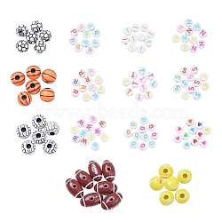 Acrylic Beads Set, Including Basketball & Football/Soccer Ball & Volleyball & Tennis & Rugby Craft Style Acrylic Beads, Flat Round Opaque & Horizontal Hole Letter Acrylic Beads, Mixed Color, 7~18x3.5~12mm, Hole: 1.8~4mm, 600pcs/bag(DIY-YW0003-46)