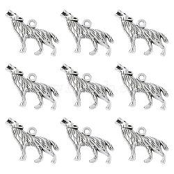 Tibetan Style Alloy Howling Wolf Pendants, Wolf, Cadmium Free & Lead Free, Antique Silver, 26x18x4mm, Hole: 2mm.(LF1753Y)