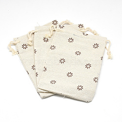Polycotton(Polyester Cotton) Packing Pouches Drawstring Bags, with Printed Flower, Wheat, 14x10cm(ABAG-T004-10x14-13)