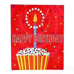 Birthday Theme Rectangle Paper Bags, with Handles, for Gift Bags and Shopping Bags, Birthday Themed Pattern, 26x10x32cm(CARB-E004-03E)