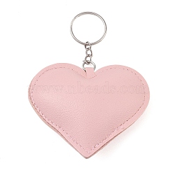 PU Leather Keychain, with Metal Findings, Heart, Pink, 9.7cm(AJEW-L032-01B)