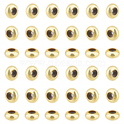 70Pcs Brass Beads, with Rubber Inside, Slider Beads, Stopper Beads, Long-Lasting Plated, Rondelle, Golden, 8x4mm, Hole: 1.4mm(KK-FH0007-14)