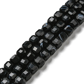 Natural Black Agate Beads Strands, Faceted, Cube, 5~5.5x5~5.5x5~5.5mm, Hole: 1.2mm, about 77pcs/strand, 15.16~15.24 inch(38.5~38.7cm)