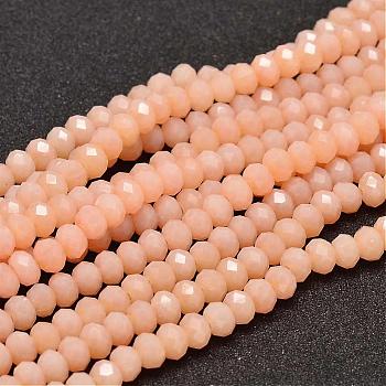 Faceted Rondelle Glass Beads Strands, Light Salmon, 6x4mm, Hole: 1mm, about 99pcs/strand, 17.7 inch