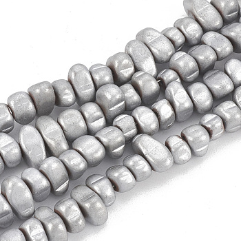 Electroplate Non-magnetic Synthetic Hematite Beads Strands, Matte Style, Chips, Platinum Plated, 5~10x4.5~5.5x4mm, Hole: 1mm, about 105pcs/strand, 14.9 inch
