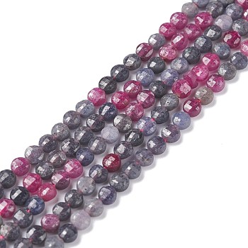 Natural Red Corundum/Ruby and Sapphire Beads Strands, Faceted, Flat Round, 4x2.5mm, Hole: 0.6mm, about 102pcs/strand, 15.35 inch(39cm)