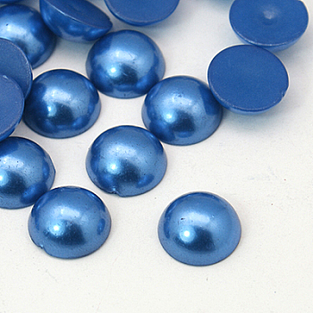 Half Round Domed Imitated Pearl Acrylic Cabochons, Royal Blue, 18x9mm