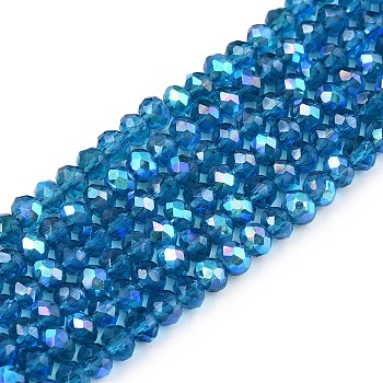 Electroplate Glass Beads Strands, Half Rainbow Plated, Faceted, Rondelle, Steel Blue, 2.9~3.3x2mm, Hole: 0.8mm, about 148~150pcs/strand, 39.5~40cm