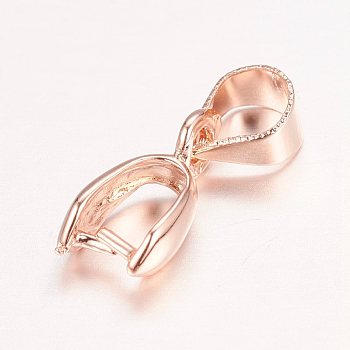 Real Rose Gold Plated Brass Pendant Pinch Bails, Nickel Free, Rack Plating, 10.5x5.5x3mm, Hole: 4x5mm
