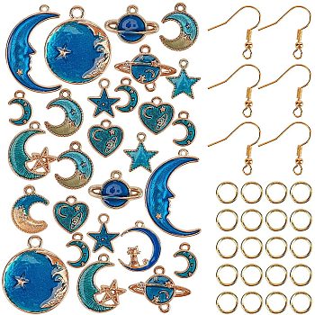 DIY Starry Sky Theme Dangle Earring Making Kits, with Zinc Alloy Enamel Pendants & Links, Iron Earring Hooks & Jump Rings, Golden & Light Gold